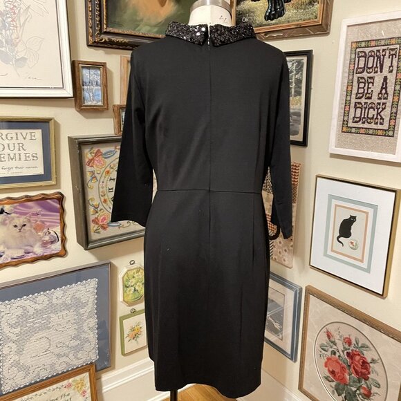 NWT Talbots Knee-Length Black Dress With Sequin Collar 3/4 Sleeve Size 16P - Picture 7 of 7